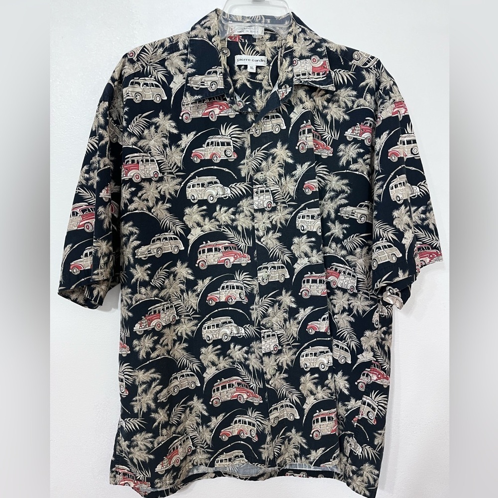 Pierre Cardin Hawaiian Men's‎ Camp Shirt Woody Leaf Floral Short Sleeve XL